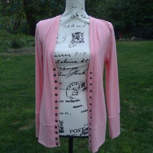 Traleubie Pink Cardigan Sweater Women’s Small Snap Front Ribbed V-Neck